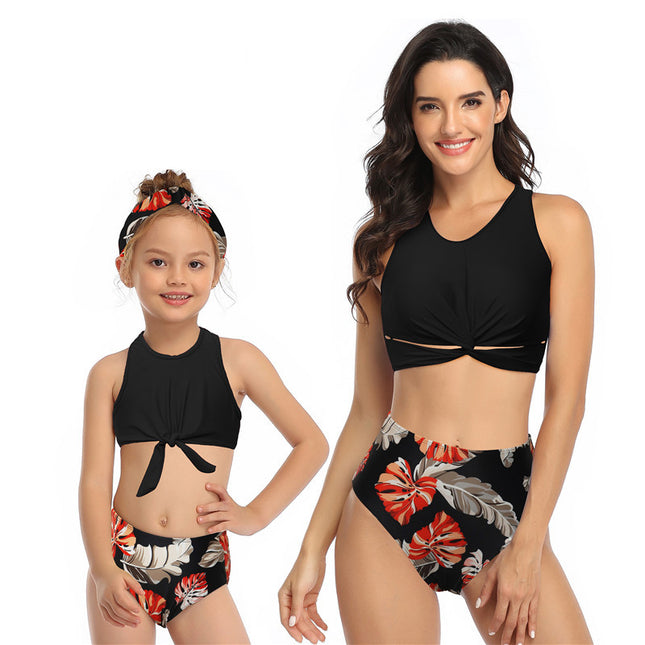 Eltern-Kind-Bikini mit hoher Taille, modischer, zweiteiliger Badeanzug