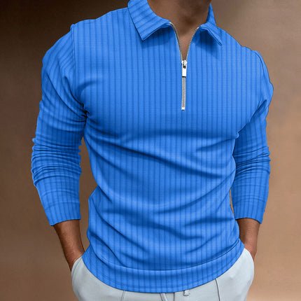Wholesale Men's Autumn/Winter Zipper Stripe Long Sleeve Polo Shirt