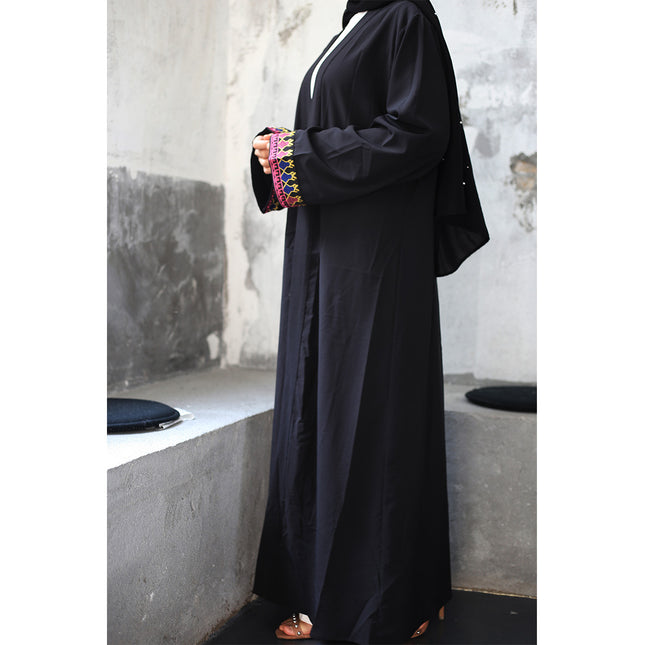Muslim Abaya Cardigan Robe with Embroidered Tassels and Laces