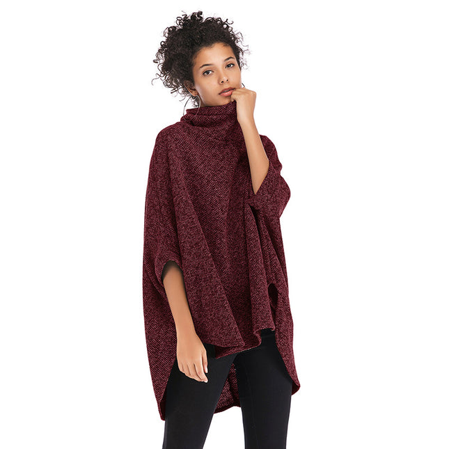 Herbst-Winter-Frauen-Rollkragen-unregelmäßige Cape-Pullover-Jacke