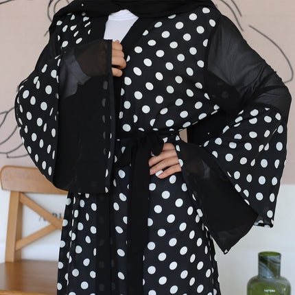 Muslim Ladies Fashion Polka Dot Cardigan Robe