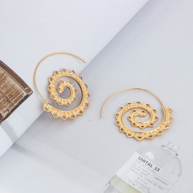 Oval Spiral Earrings Exaggerated Swirl Gear Heart Vintage Earrings