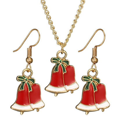 Cute Christmas Snowman Elk Bell Christmas Tree Earrings Drip Oil Red Hat Necklace Set