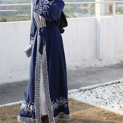 Muslim Robe Dubai Stitching Lace Embroidered Cardigan Abaya