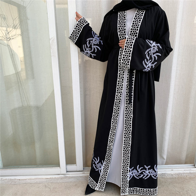 Muslimische Robe Dubai Stitching Lace Bestickte Strickjacke Abaya