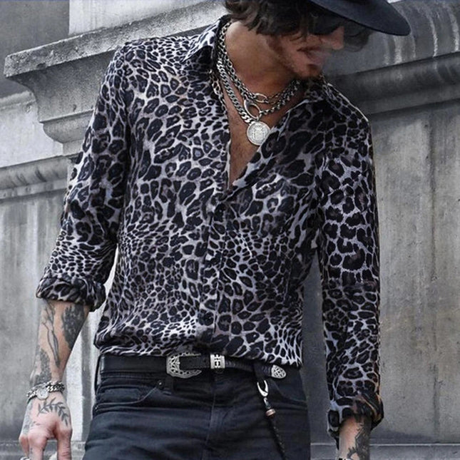 Camisa de hombre Estampado de leopardo Camisa de manga larga Casual Vacaciones