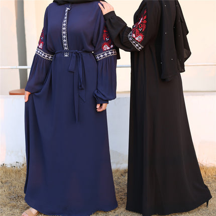 Muslimisches Langarm-Chiffon-besticktes Freizeitkleid
