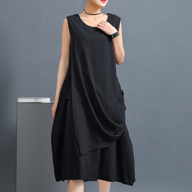 Wholesale Women's Summer Plus Size Solid Color Irregular Dress