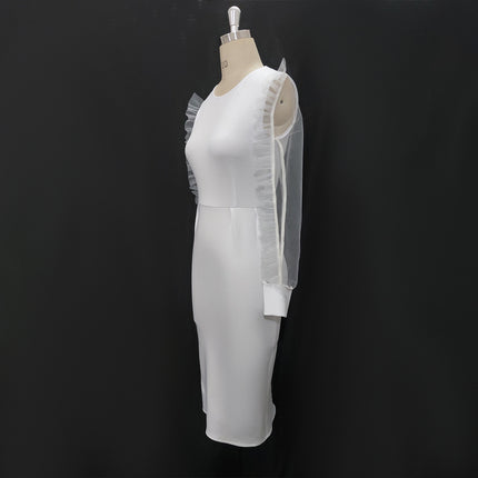 Wholesale Ladies Stitching Mesh High Waist Plus Size Dress
