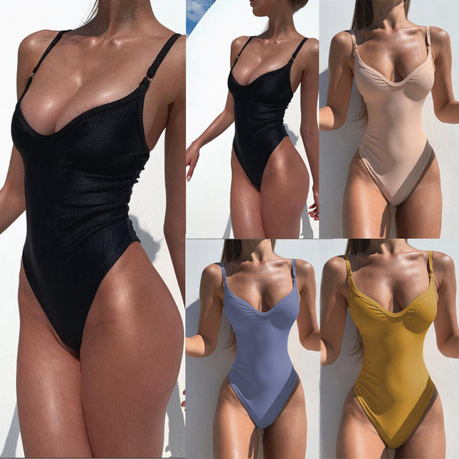 Wholesale Ladies Sexy High Elastic Solid Color One Piece Swimsuit