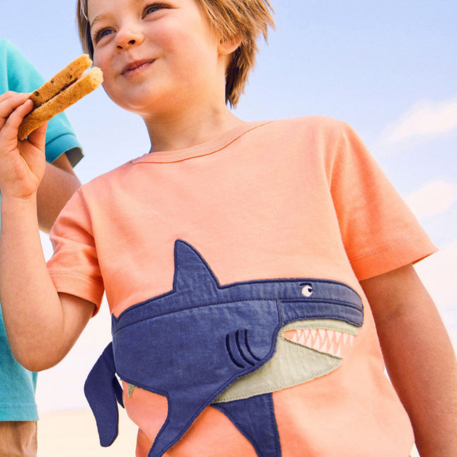 Camiseta infantil de algodón de punto de manga corta de verano para niños