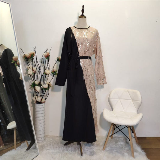 Women's Paneled Tassel Sequined Oversized Long Dress