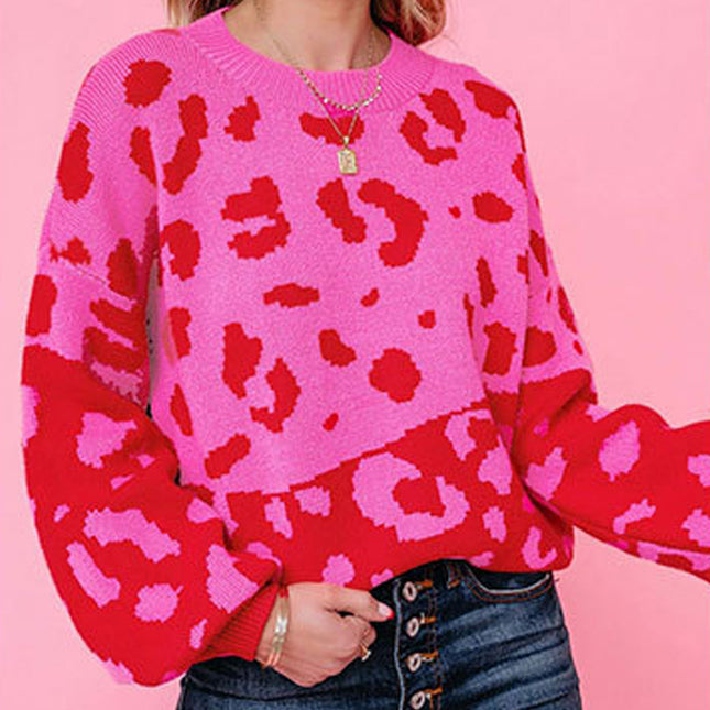 Ladies Autumn & Winter Casual Panelled Leopard Print Sweater