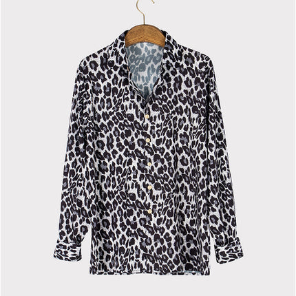 Wholesale Men's Casual Vacation Leopard Print Long Sleeve Shirt