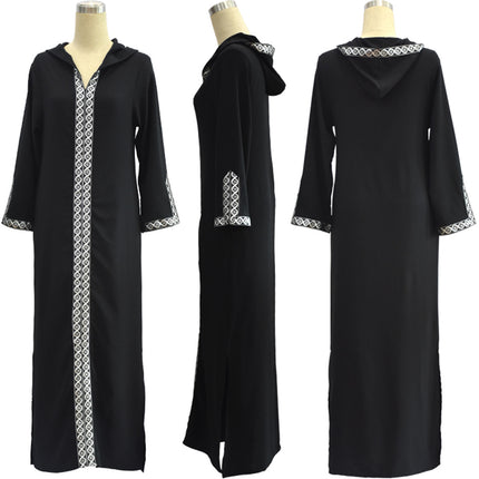 Venta al por mayor de vestidos turcos musulmanes con abertura lateral y capucha para mujer