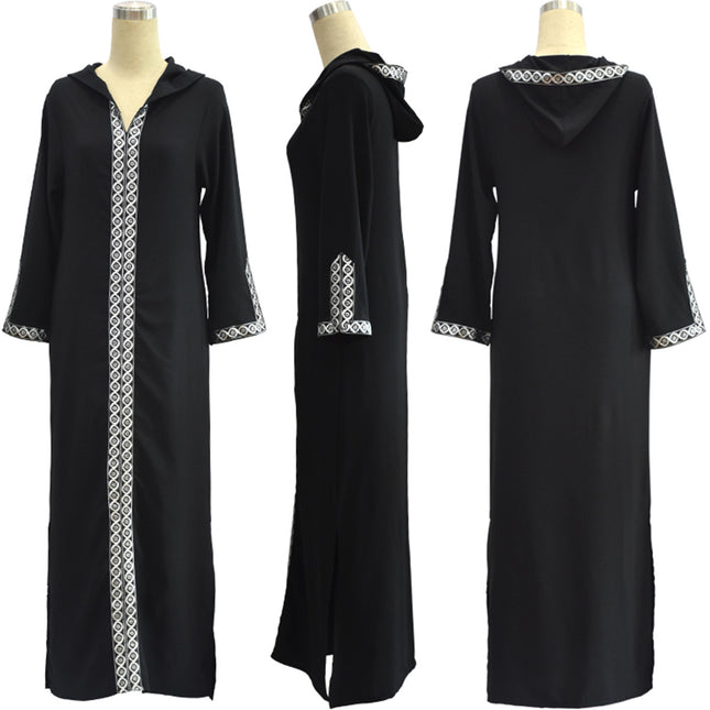 Wholesale Muslim Turkish Dress Side Slit Hooded Ladies Robe