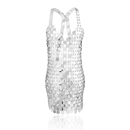 Sexy Hollow Sequin Body Chain Open Backpack Hip Fish Scale Dress