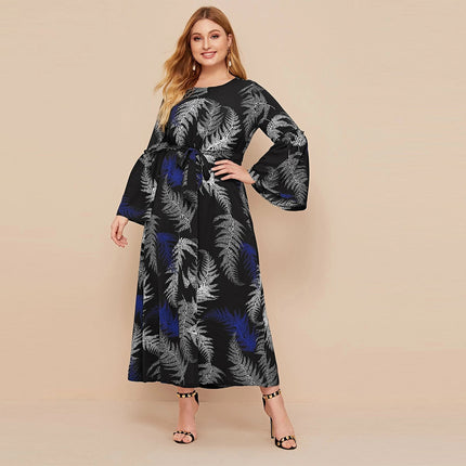 Robe Muslim Print Long Sleeve Panel Plus Size Women's Dress