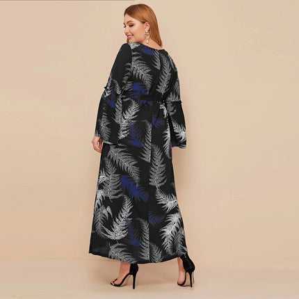 Robe Muslim Print Long Sleeve Panel Plus Size Women's Dress