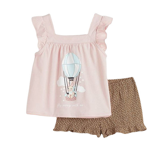 Wholesale Girls Summer Cute Knitted Cotton Vest Shorts Set