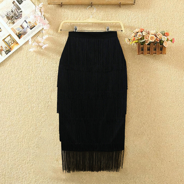 High Waist Large Size Slim Stitching Tassel Women's Pencil Skirt