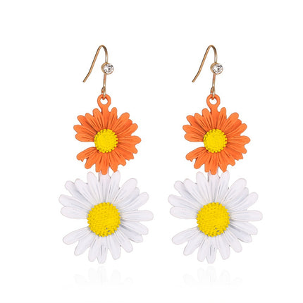 Wholesale Fashion Two Tone Daisy Earrings Long Flower Earrings