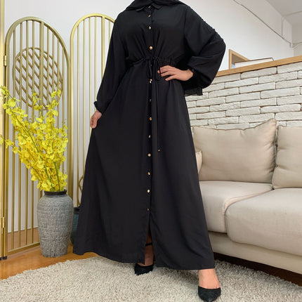 Wholesale Muslim Lapel Solid Full Button Slim Fit Maxi Dress