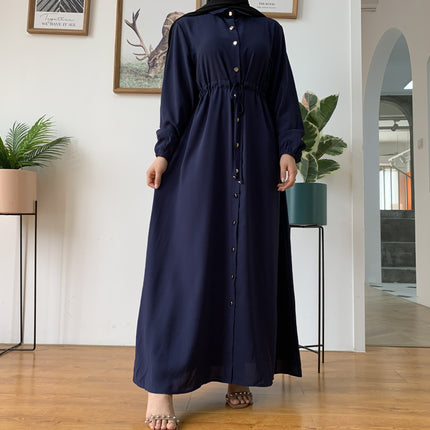 Venta al por mayor de solapa musulmán sólido botón completo Slim Fit Maxi vestido