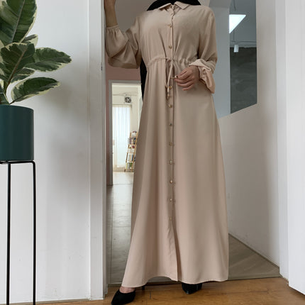 Großhandel Muslim Revers Solid Full Button Slim Fit Maxikleid