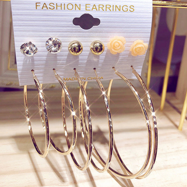 Earring Set 6 Pairs Creative Simple Pearl Circle Multi Element Stud Earrings