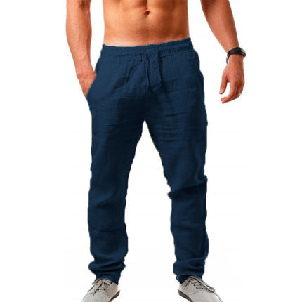 Wholesale Men's Casual Sports Cotton Linen Solid Color Thin Pants