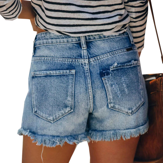 Wholesale Ladies' Denim Shorts with Stretch Ripped Fringes