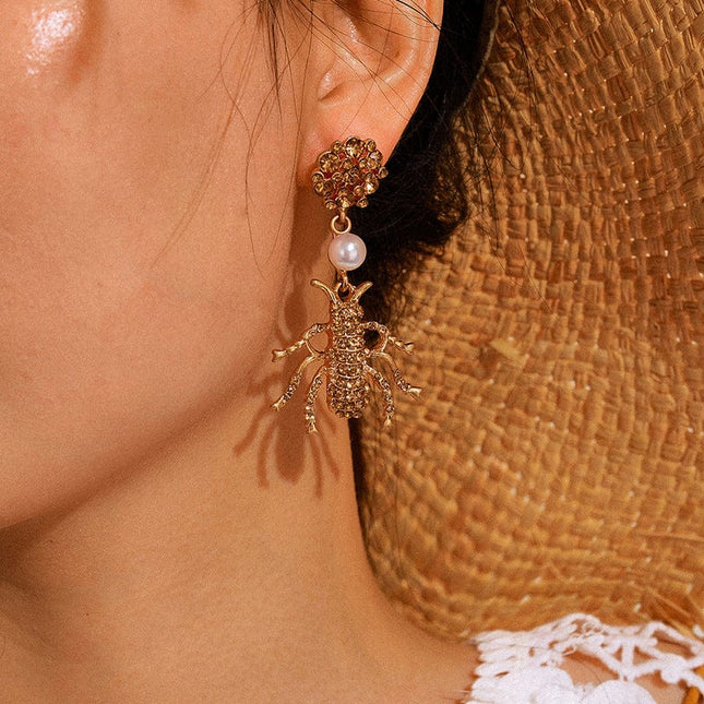 Rhinestone Pearl Insect Flower Stud Earrings