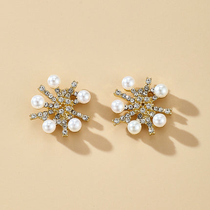 Rhinestone Crystal Round Love Pearl Stud Earrings