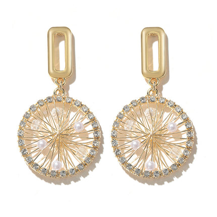 Rhinestone Crystal Round Love Pearl Stud Earrings
