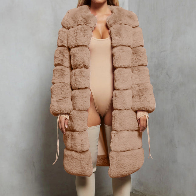 Abrigo largo grueso de piel sintética para mujer de invierno