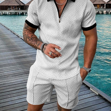 Wholesale Men's Summer Sports Casual Short Sleeve Polo Shirt Shorts Two-Piece Set