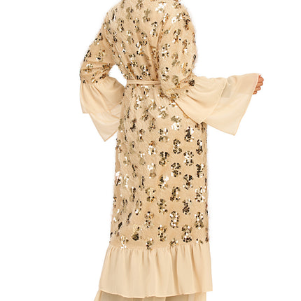 Sequin Chiffon Stitching Trumpet Sleeve Muslim Cardigan Robe