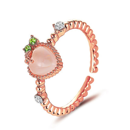 Wholesale Fashion Sweet Pink Peach Ring Heart Opal Open Ring