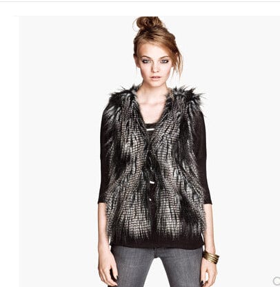 Wholeasle Women's Faux Fur Slim Fit Vest Fur Coat Ombre Tops
