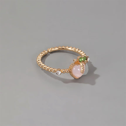 Wholesale Fashion Sweet Pink Peach Ring Heart Opal Open Ring
