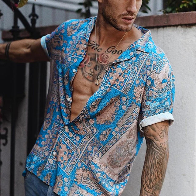 camisa hawaiana informal de manga corta con estampado de playa para hombre