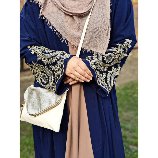 Cárdigan con panel de encaje para mujer Bata delgada Dubai Abaya