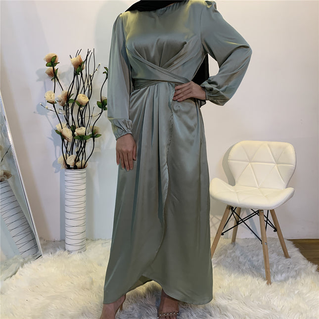 Venta al por mayor Vestido de túnica de Dubái con correa de dos piezas falsas para damas
