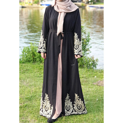 Damen-Cardigan mit Spitzeneinsatz, schmale Robe Dubai Abaya