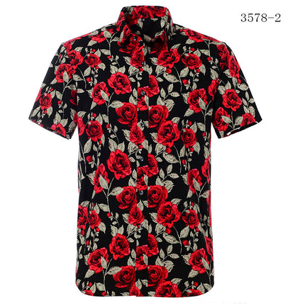 Wholesale Men's Summer Printed Shirt Short Sleeve Beach Cotton Shirt
