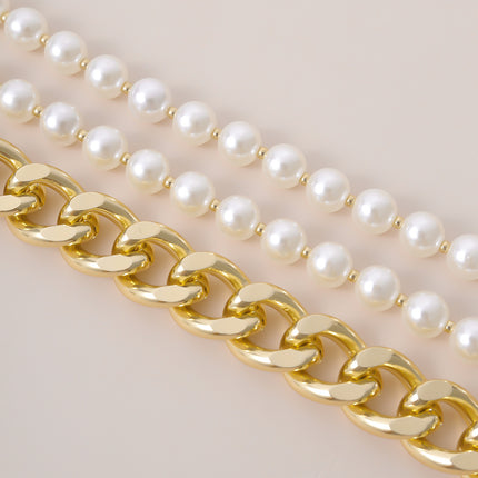 Chunky Chain Choker Set Trendy Geometric Faux Pearl Halskette