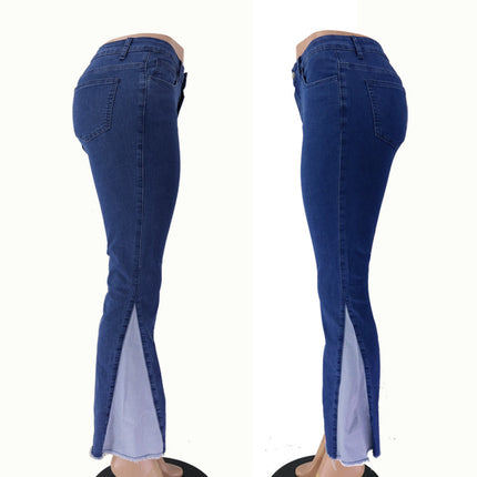 Wholesale Women's Fall Tassel Mid Waist Flared Cropped Jeans