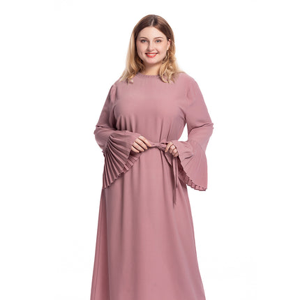 Plus Size Women's Pleated Stitching Bell Sleeve Slim Dress