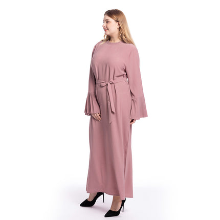 Plus Size Women's Pleated Stitching Bell Sleeve Slim Dress
